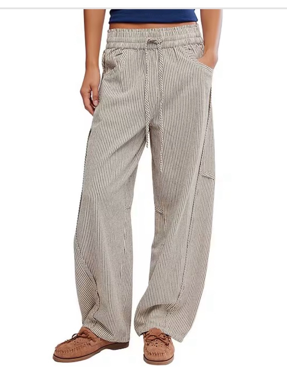 Free People Something Good Micro Stripe Pull-on Barrel Leg Pant